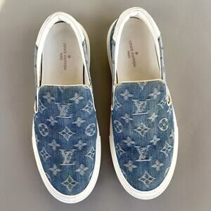 Louis Vuitton Trocadero Blue Denim Monogram And White Leather Trainers UK Mens 7